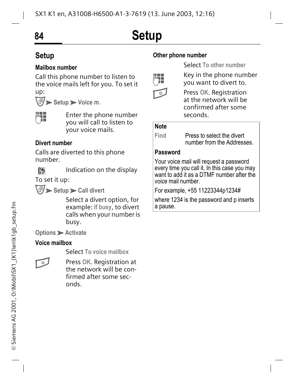 Setup | Siemens SX1 User Manual | Page 85 / 103
