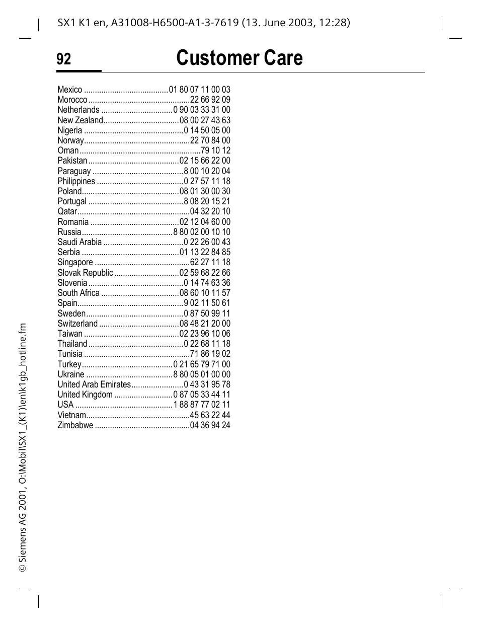 Customer care | Siemens SX1 User Manual | Page 93 / 103