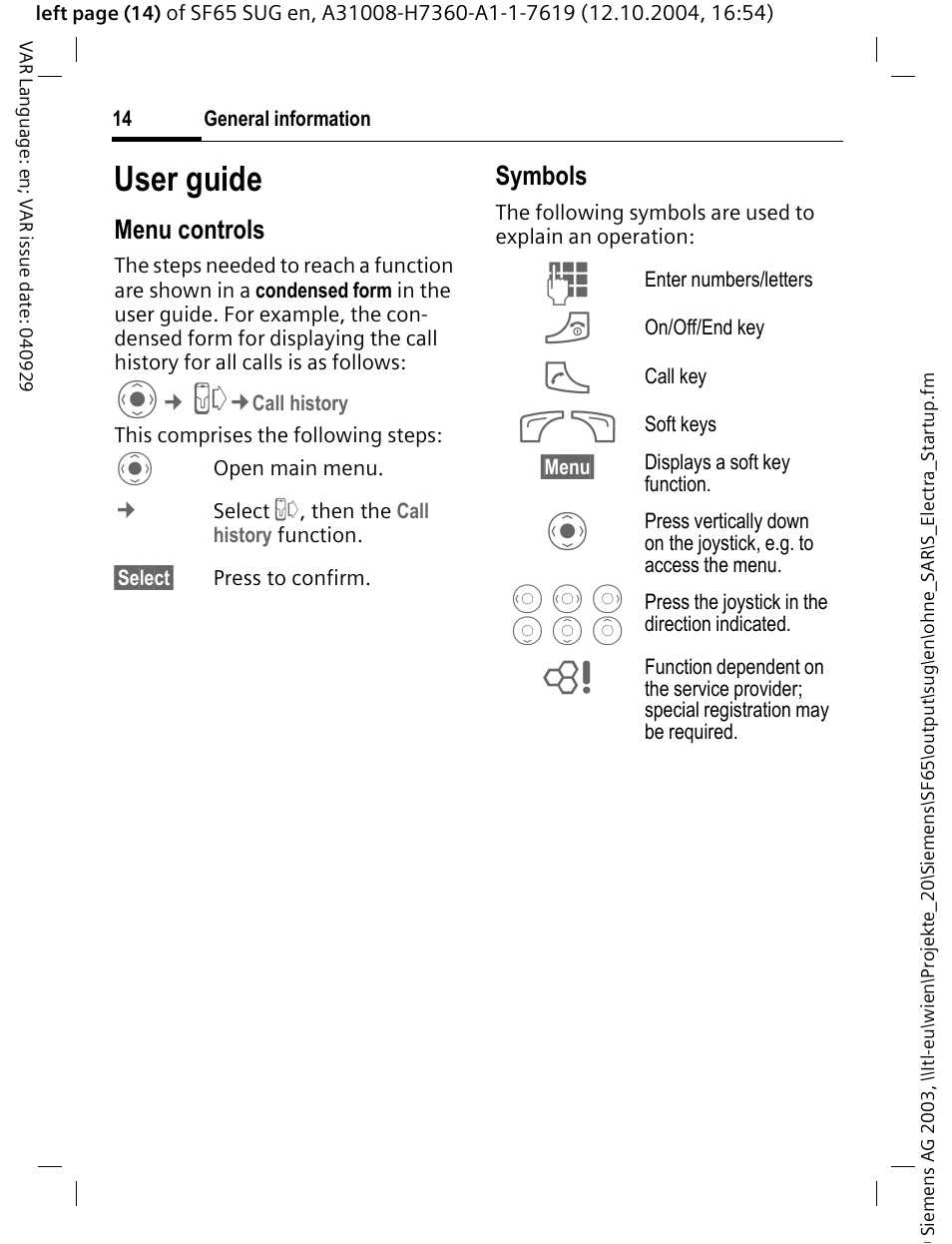 User guide | Siemens SF65 User Manual | Page 15 / 71