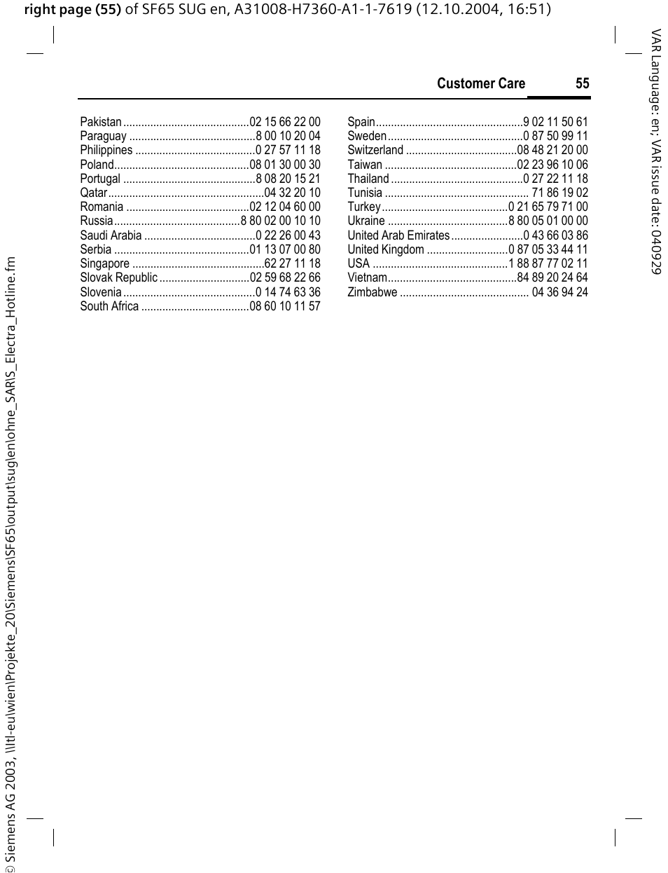 Siemens SF65 User Manual | Page 56 / 71