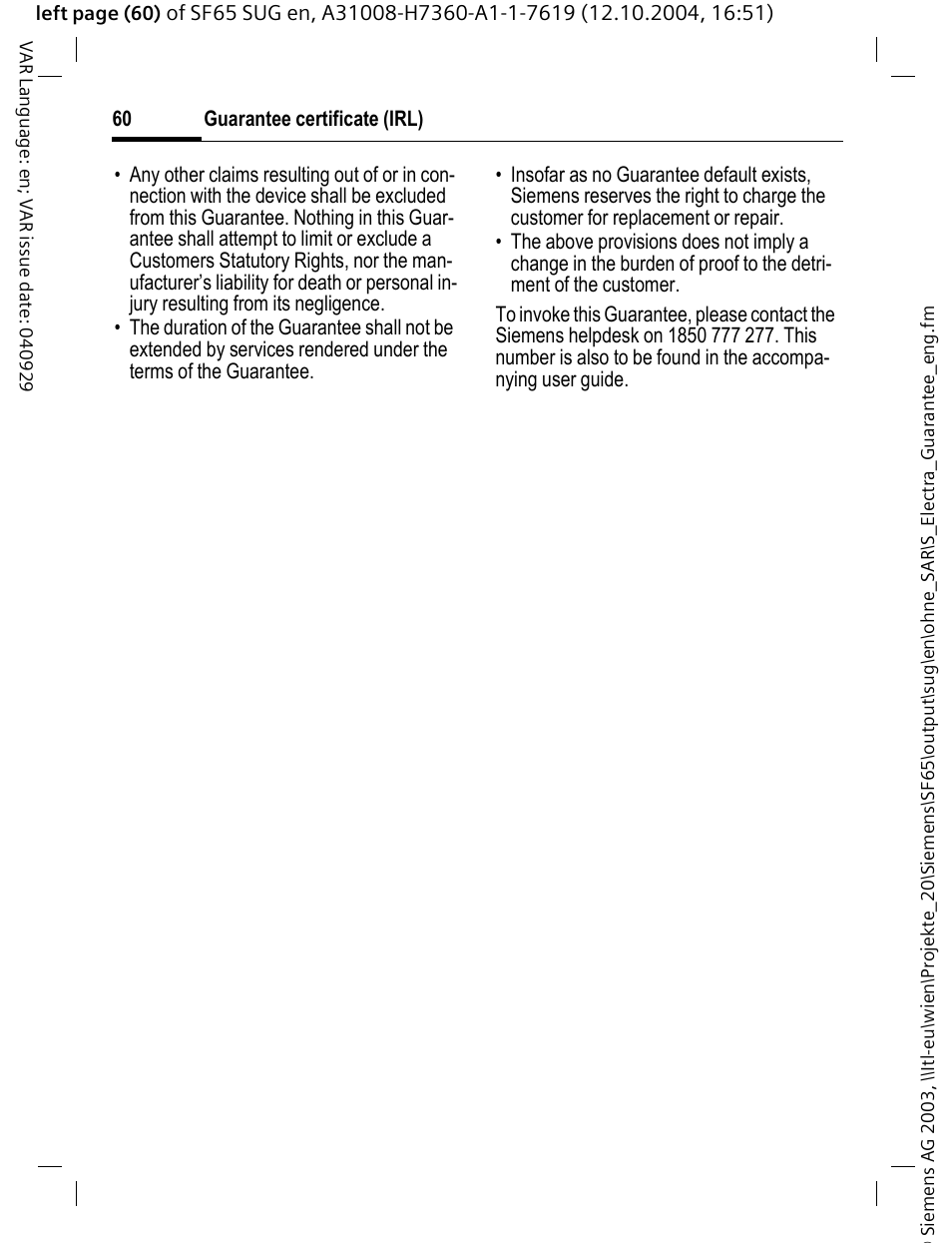 Siemens SF65 User Manual | Page 61 / 71