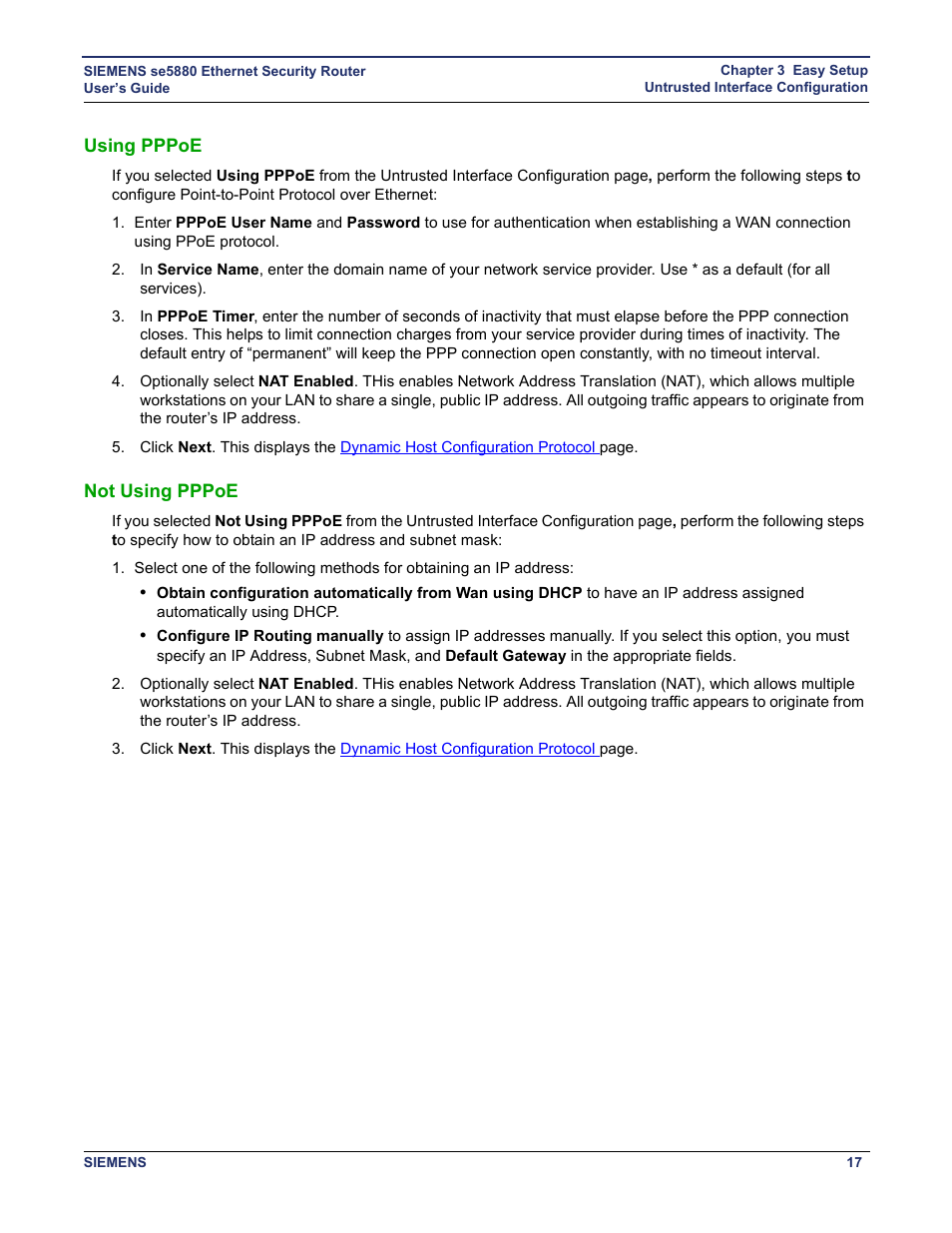 Using pppoe, Not using pppoe, Using pppoe not using pppoe | Siemens se5880 User Manual | Page 23 / 86