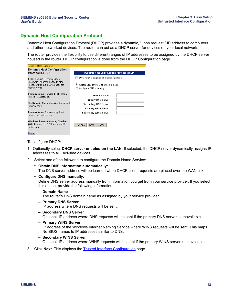 Dynamic host configuration protocol, This displays the | Siemens se5880 User Manual | Page 24 / 86