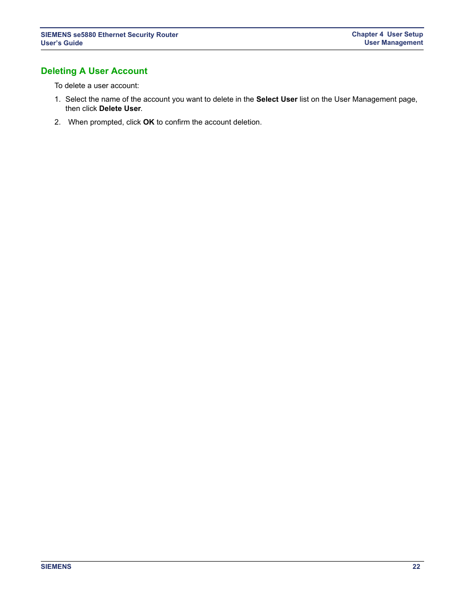 Deleting a user account, Delete a user account | Siemens se5880 User Manual | Page 28 / 86