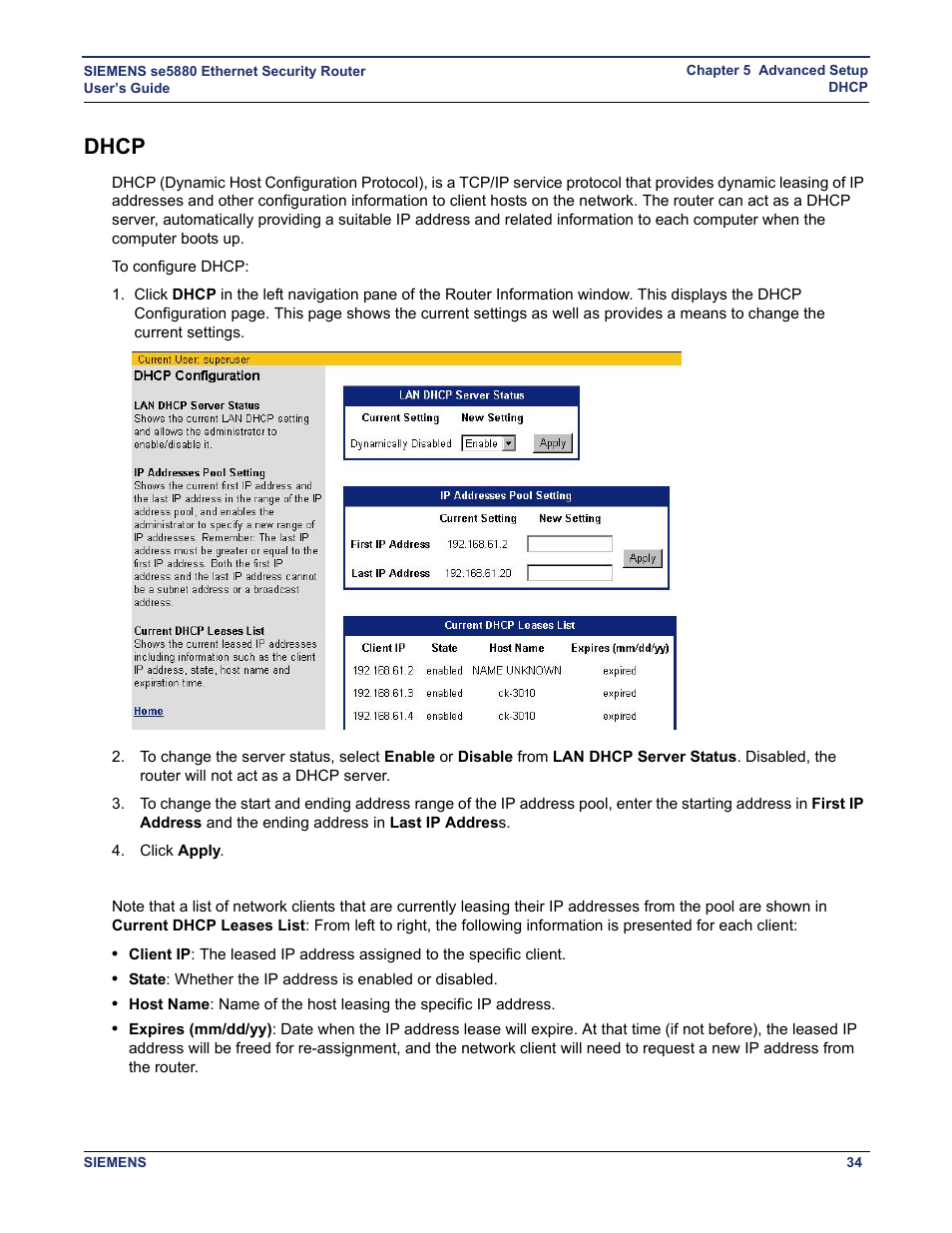 Dhcp | Siemens se5880 User Manual | Page 40 / 86