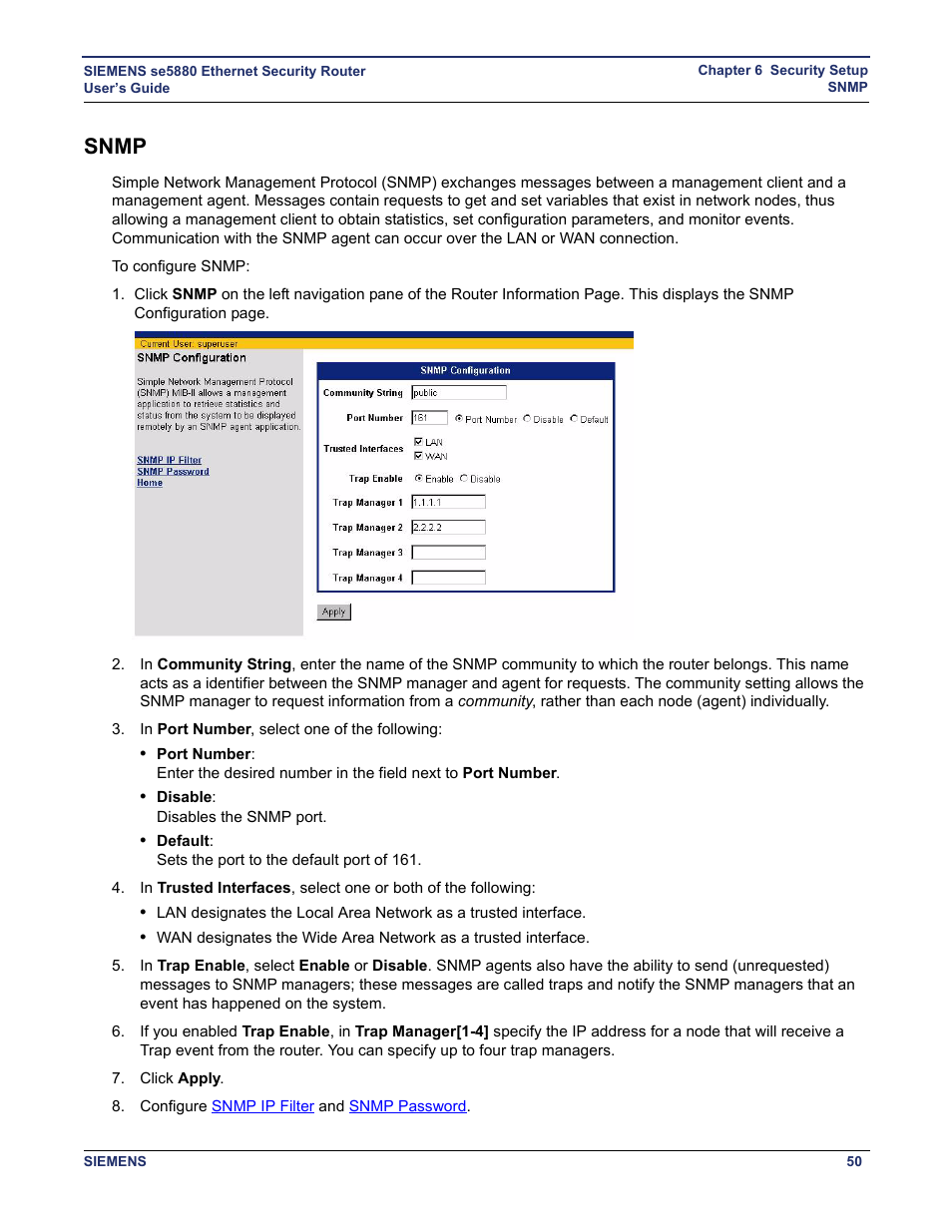 Snmp | Siemens se5880 User Manual | Page 56 / 86