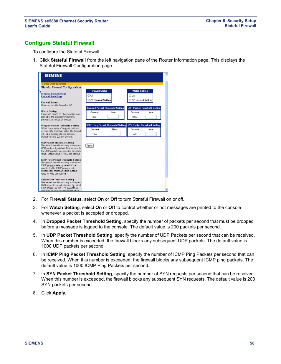 Configure stateful firewall | Siemens se5880 User Manual | Page 64 / 86