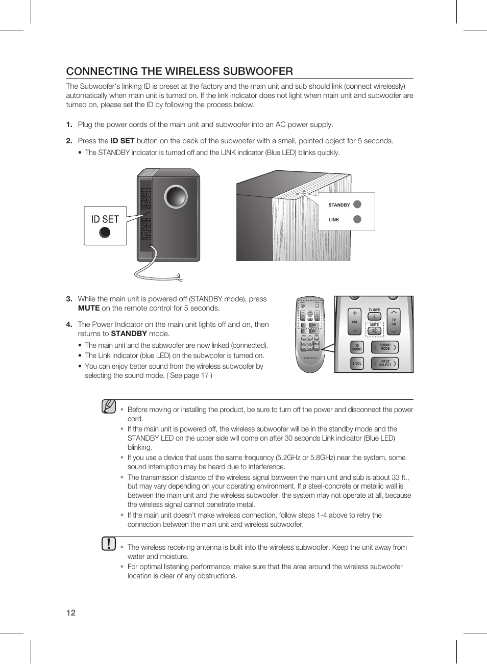 Connecting the wireless subwoofer | Samsung HW-D450-ZA User Manual | Page 12 / 24