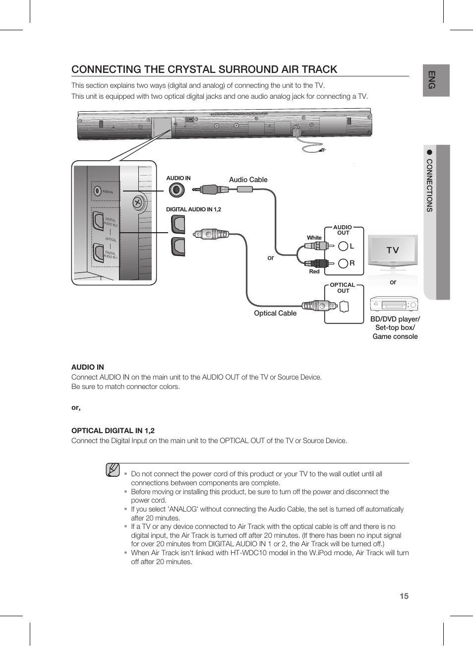 Connecting the crystal surround air track | Samsung HW-D450-ZA User Manual | Page 15 / 24