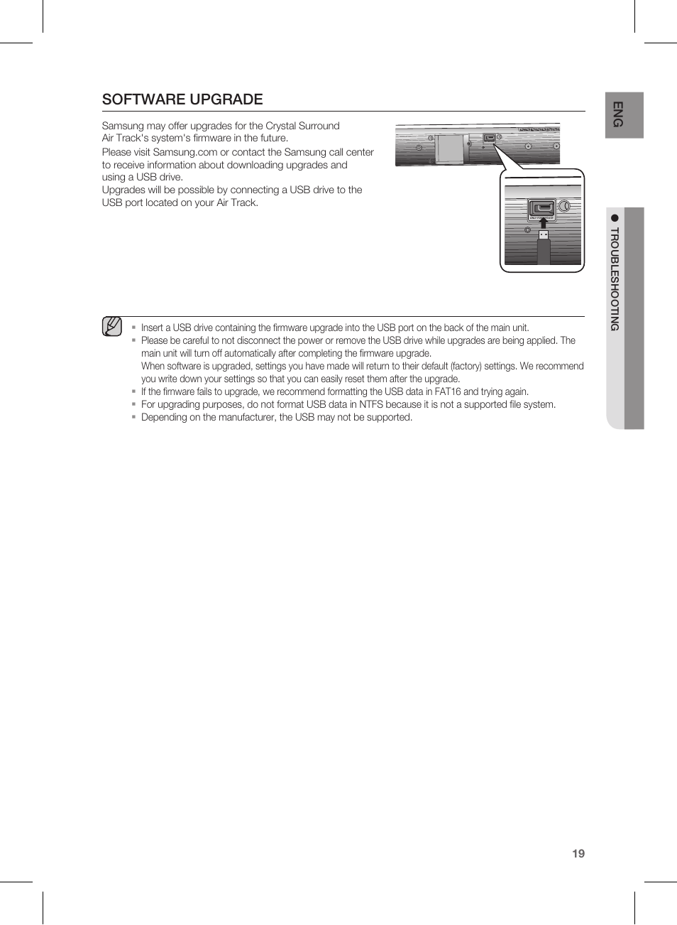 Software upgrade | Samsung HW-D450-ZA User Manual | Page 19 / 24
