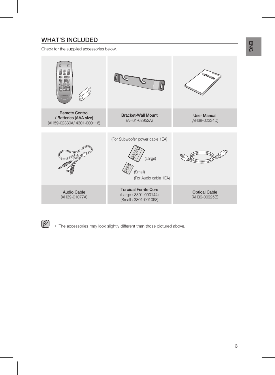 What’s included | Samsung HW-D450-ZA User Manual | Page 3 / 24