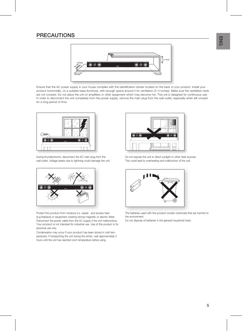 Precautions | Samsung HW-D450-ZA User Manual | Page 5 / 24