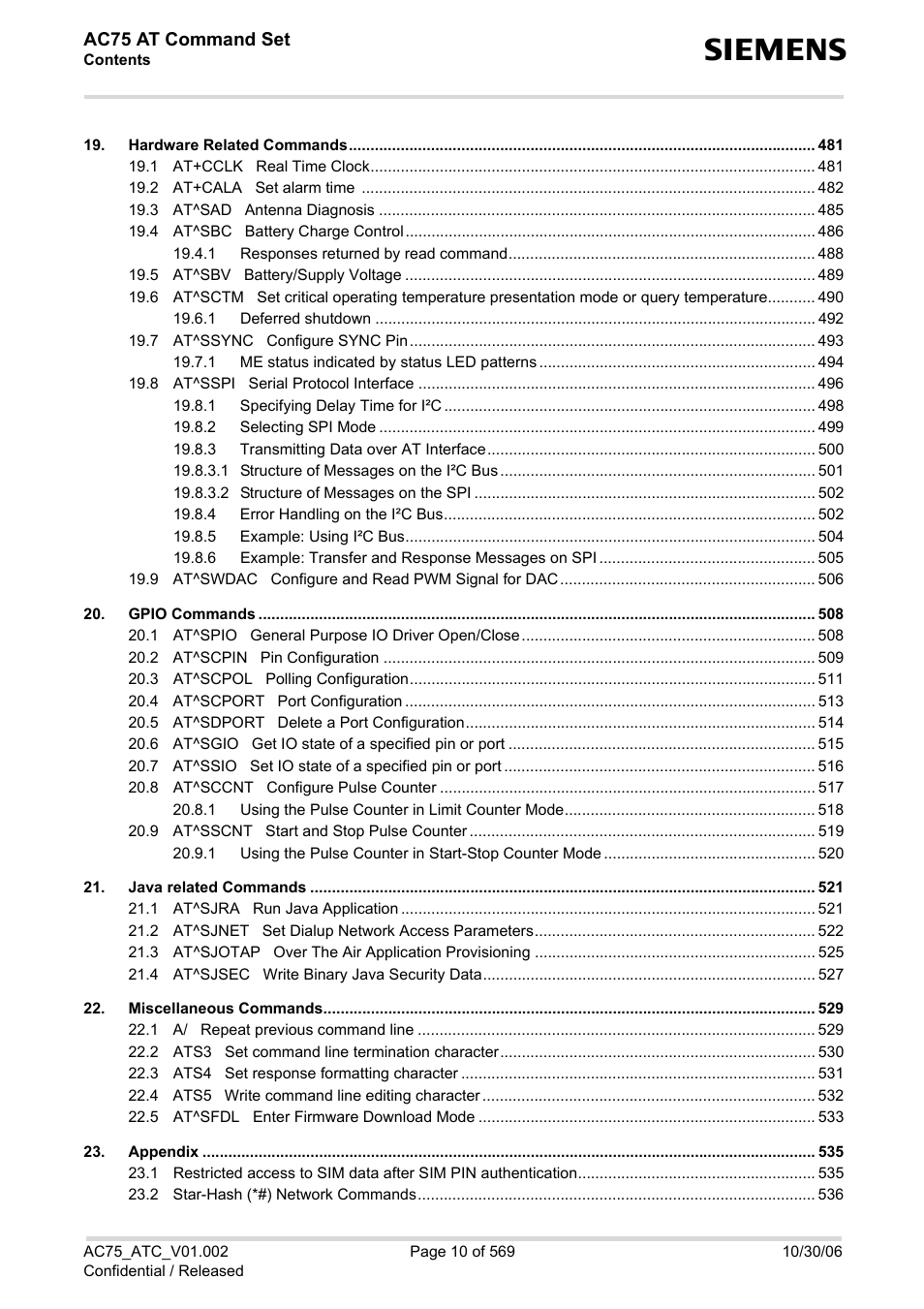 Ac75 at command set | Siemens AC75 User Manual | Page 10 / 569