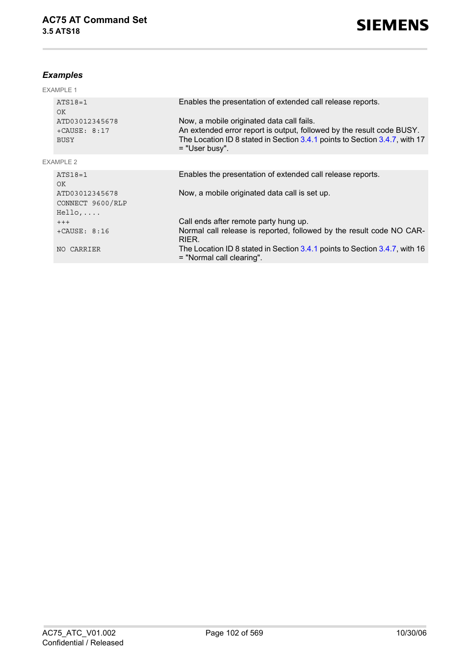 Ac75 at command set | Siemens AC75 User Manual | Page 102 / 569