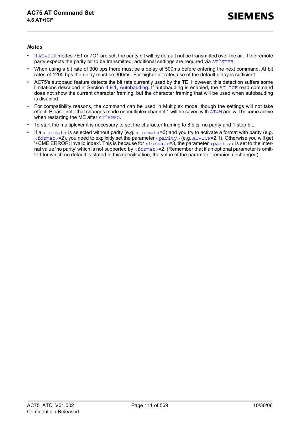 Ac75 at command set | Siemens AC75 User Manual | Page 111 / 569