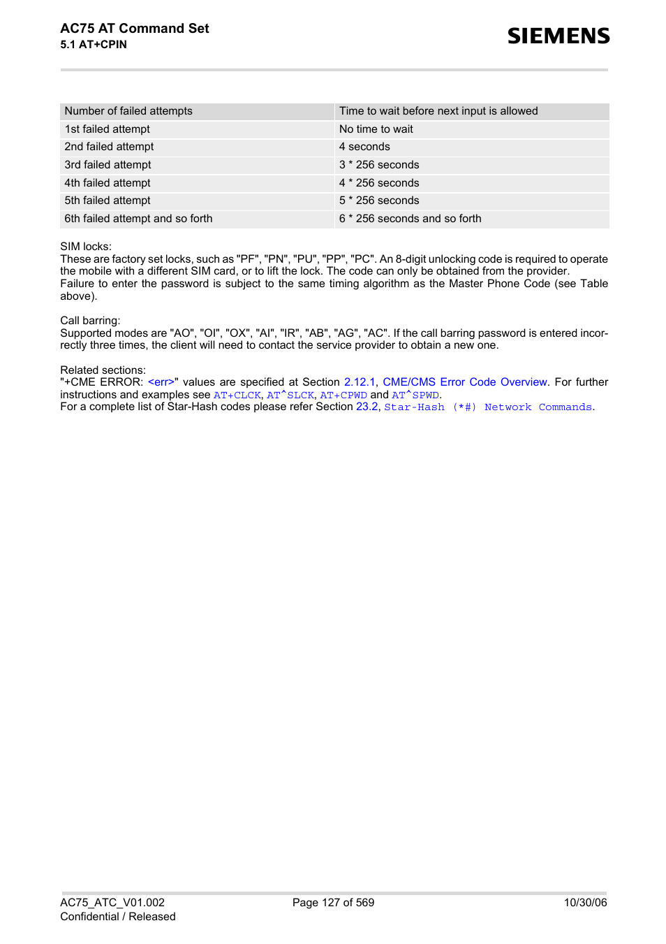 Ac75 at command set | Siemens AC75 User Manual | Page 127 / 569