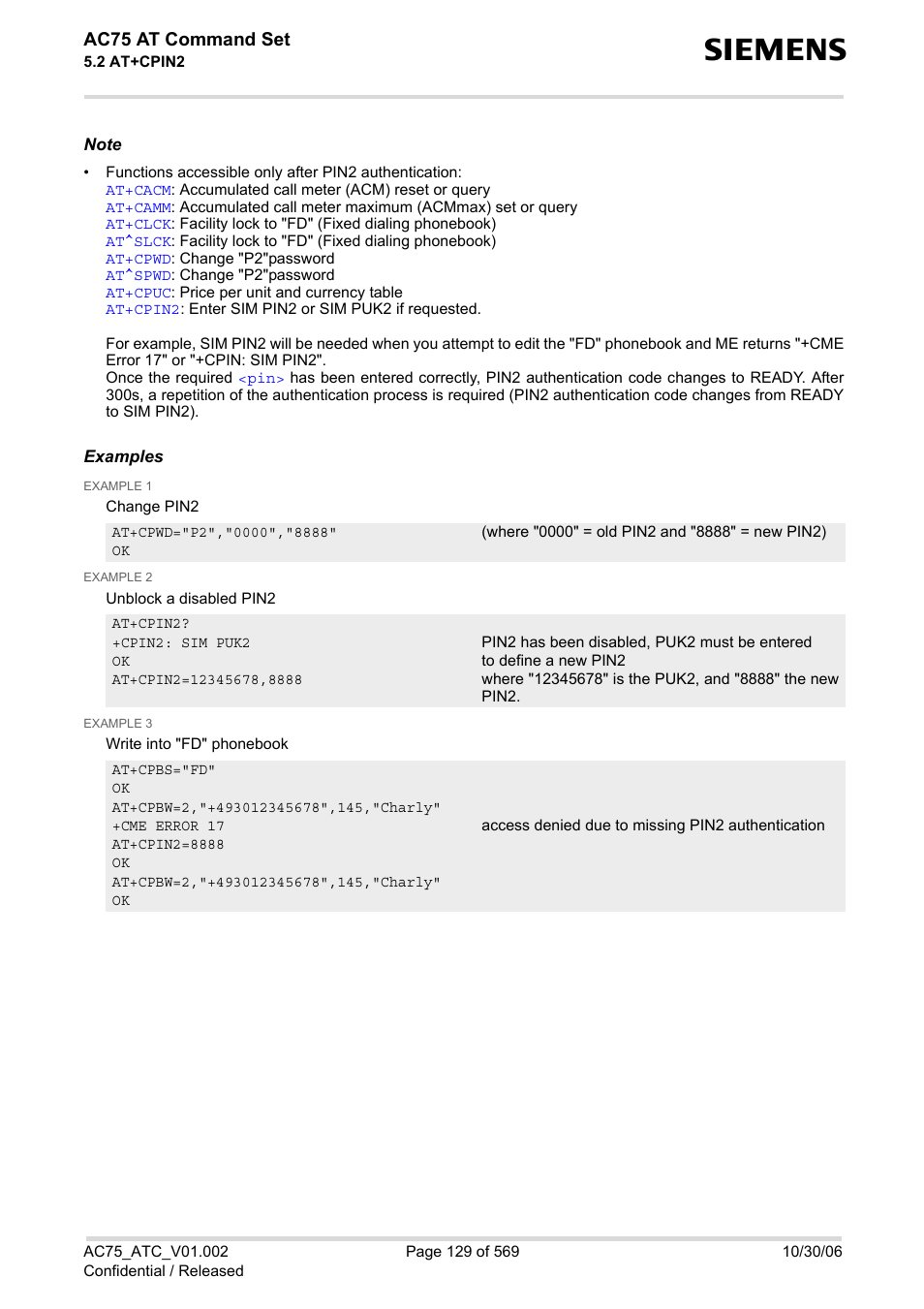 Ac75 at command set | Siemens AC75 User Manual | Page 129 / 569