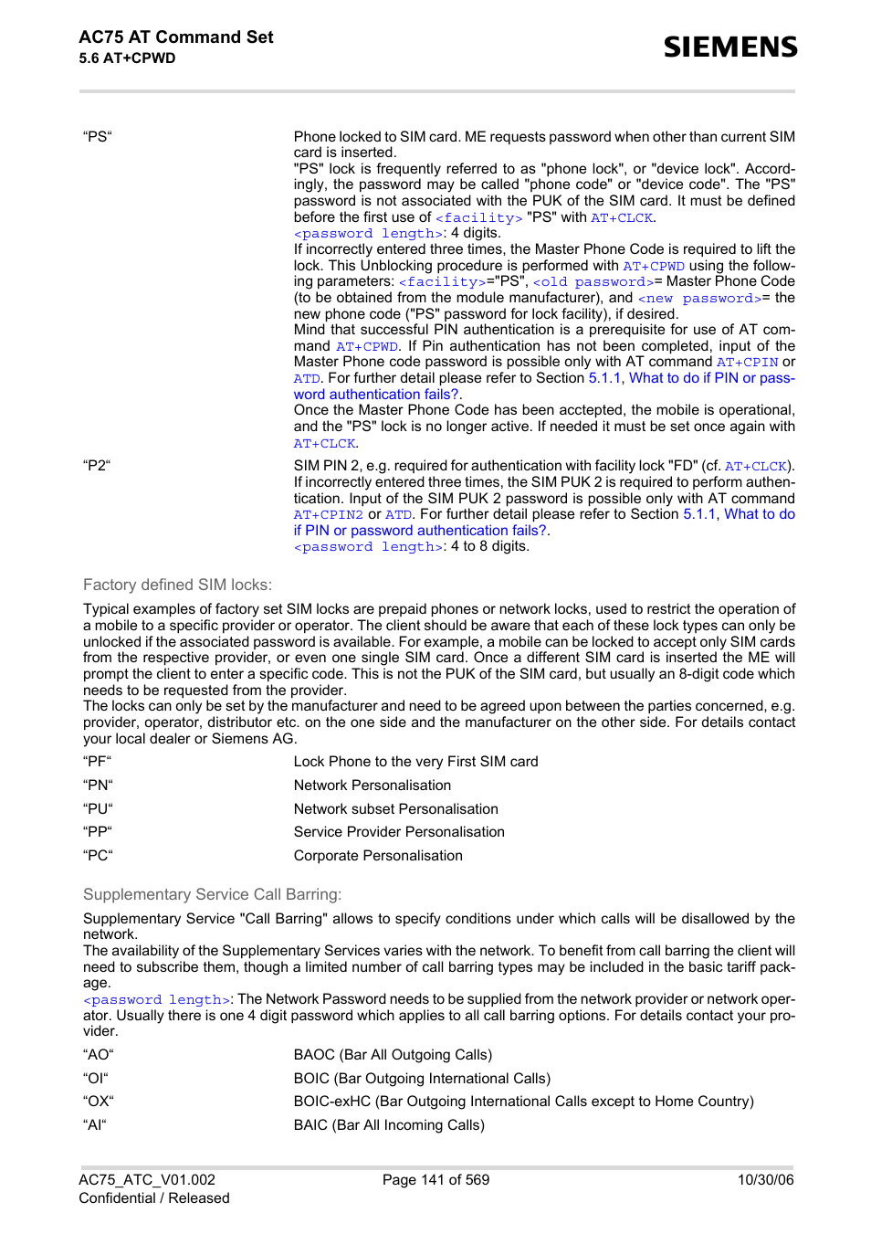 Ac75 at command set | Siemens AC75 User Manual | Page 141 / 569