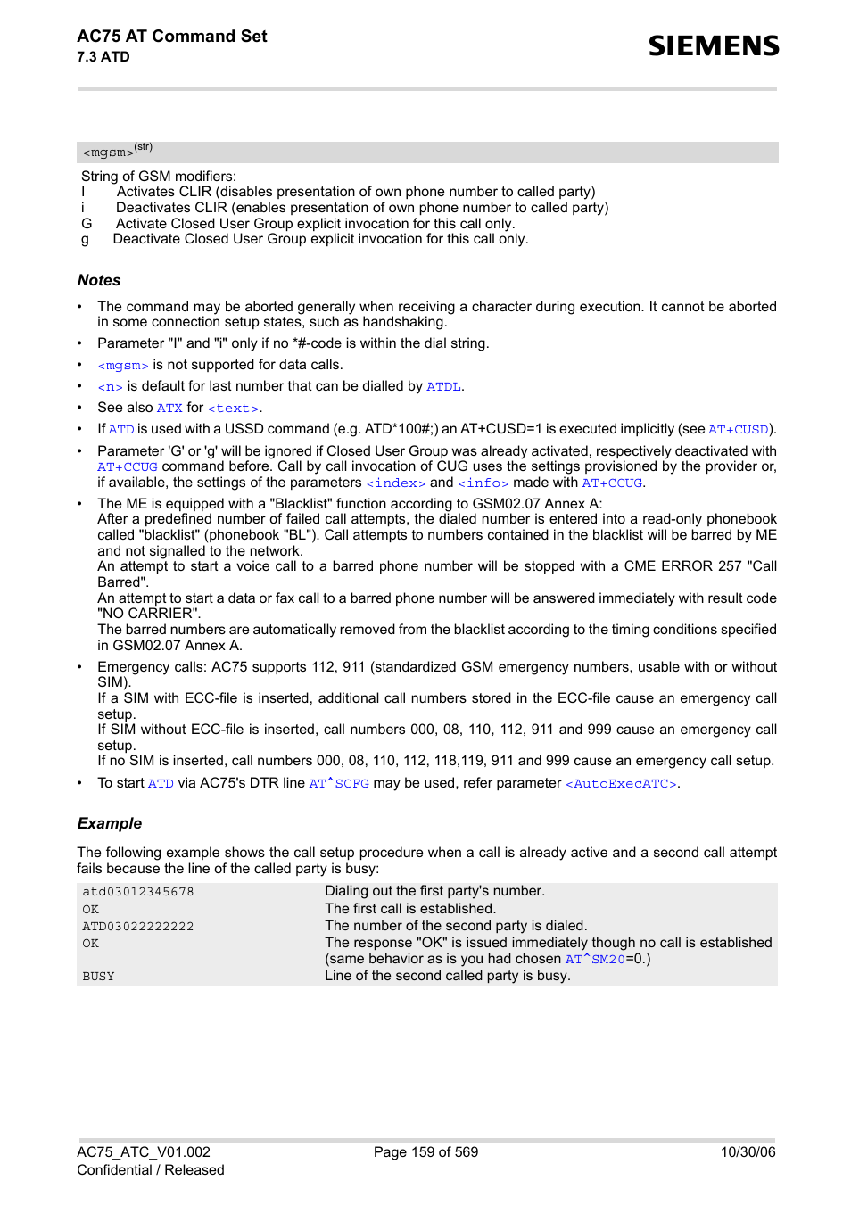 Mgsm, Ac75 at command set | Siemens AC75 User Manual | Page 159 / 569