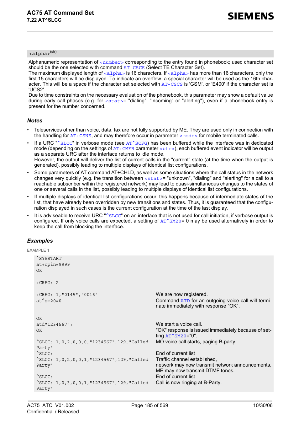 Alpha, Ac75 at command set | Siemens AC75 User Manual | Page 185 / 569