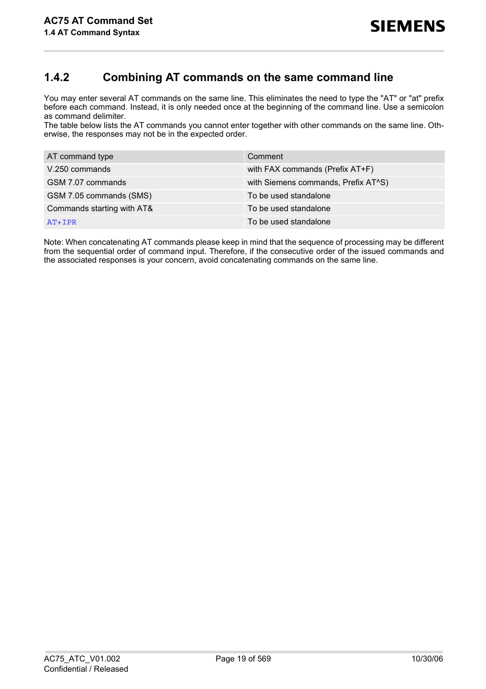 2 combining at commands on the same command line, Combining at commands on the same command line | Siemens AC75 User Manual | Page 19 / 569