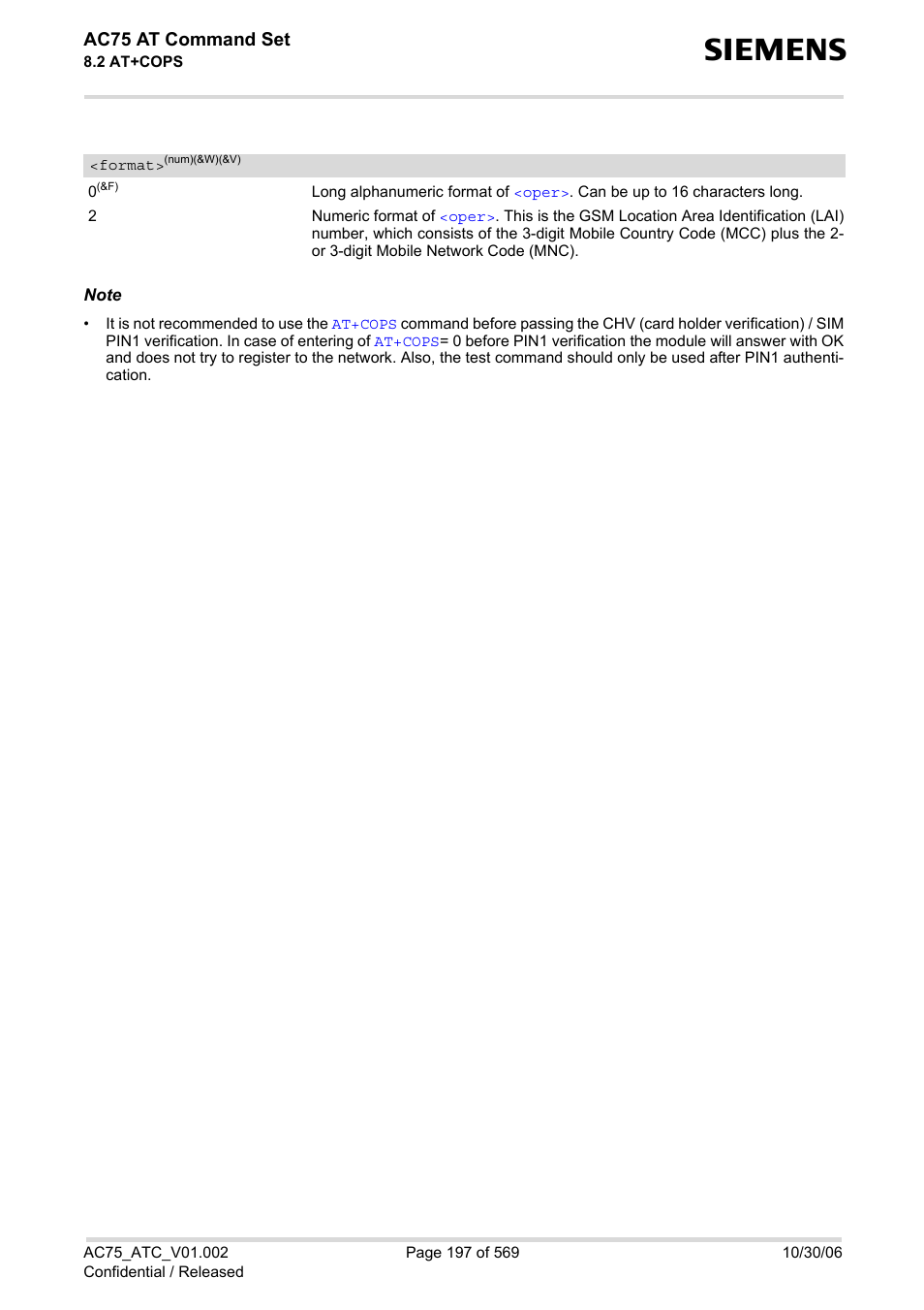 Format | Siemens AC75 User Manual | Page 197 / 569