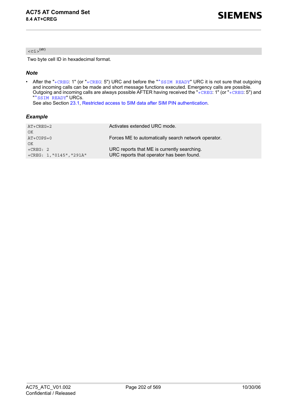 Ac75 at command set | Siemens AC75 User Manual | Page 202 / 569