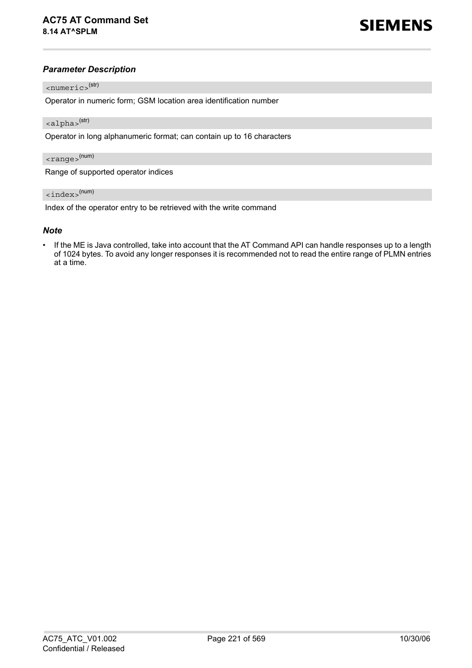 Numeric, Alpha, In the me me | Index, The operator will, Range, Ac75 at command set | Siemens AC75 User Manual | Page 221 / 569