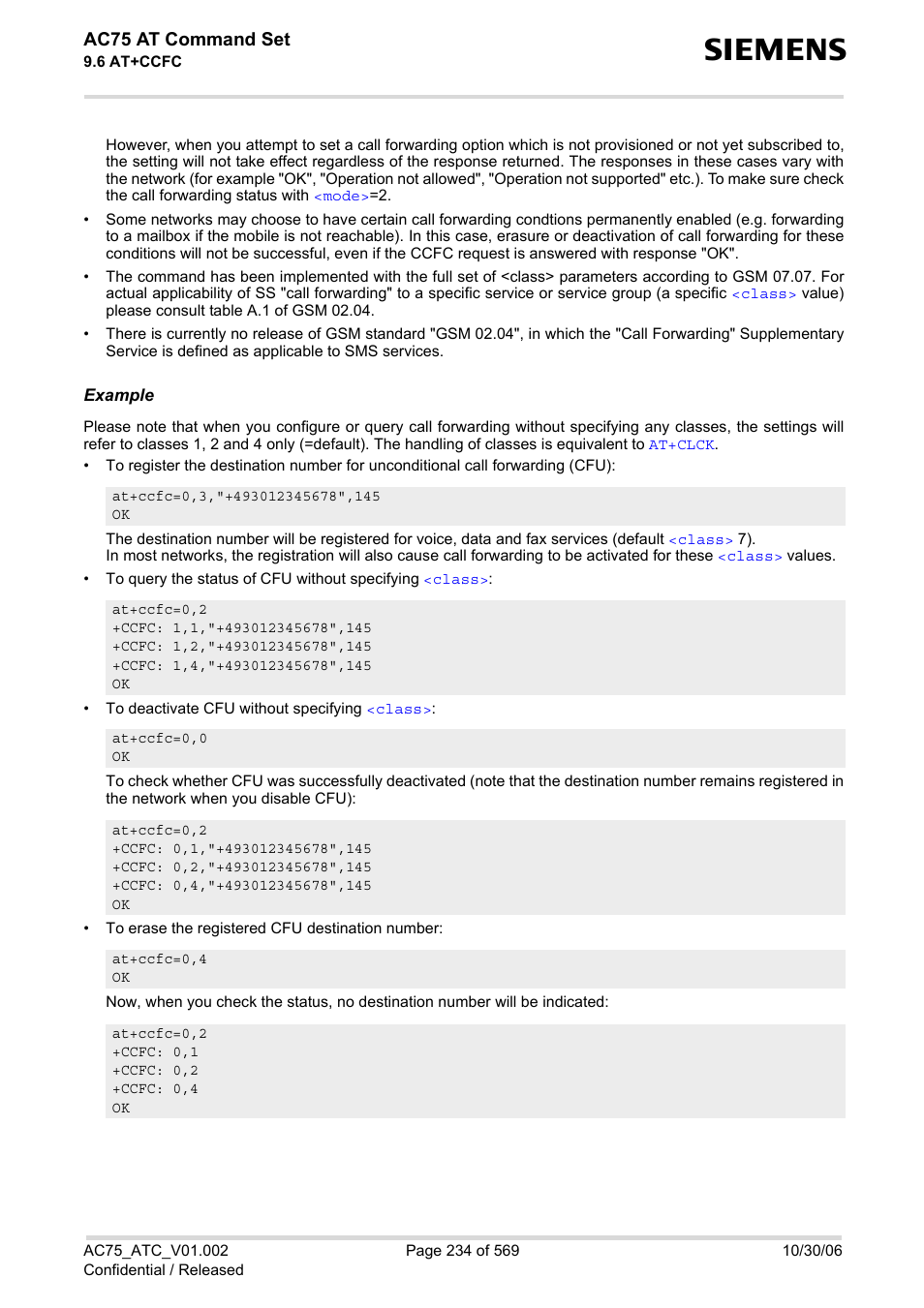 Ac75 at command set | Siemens AC75 User Manual | Page 234 / 569