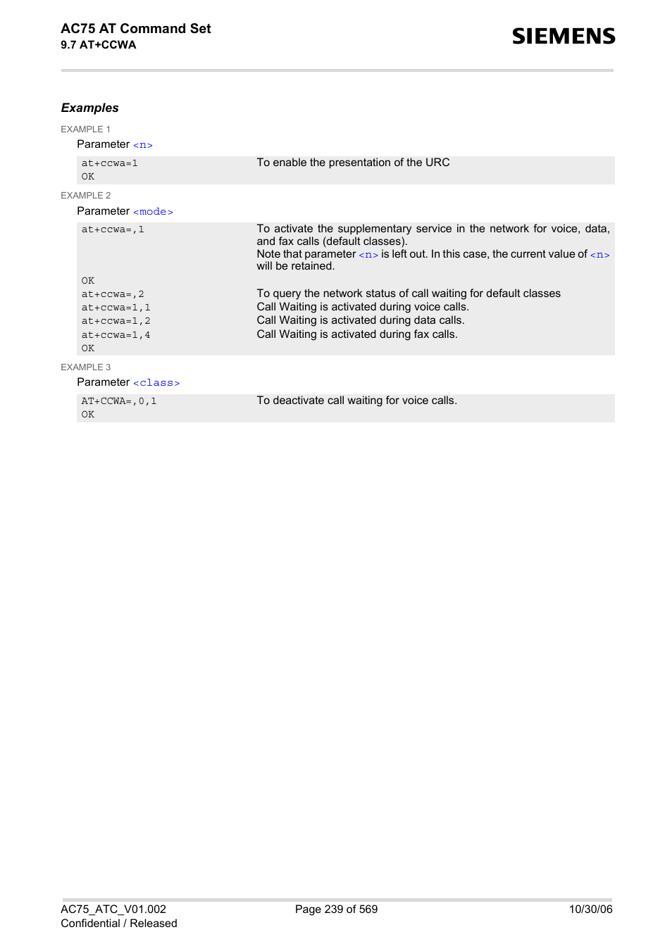 Ac75 at command set | Siemens AC75 User Manual | Page 239 / 569