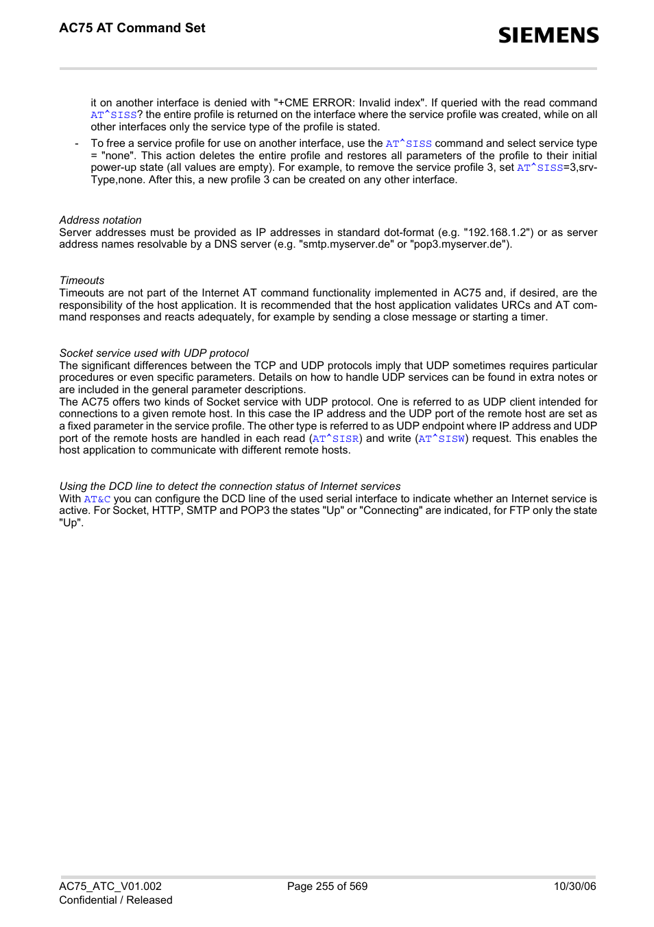 Ac75 at command set | Siemens AC75 User Manual | Page 255 / 569