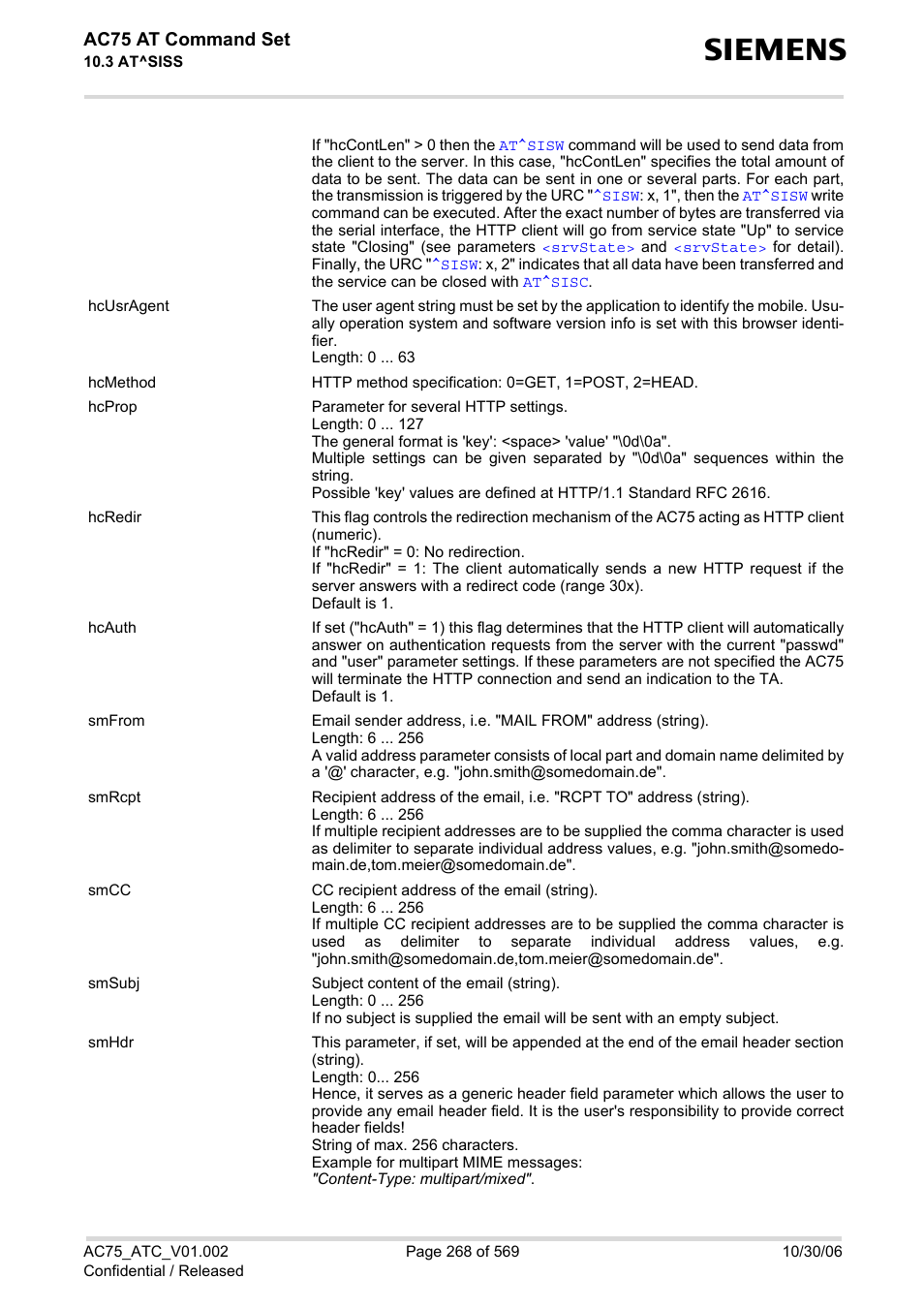 Ac75 at command set | Siemens AC75 User Manual | Page 268 / 569