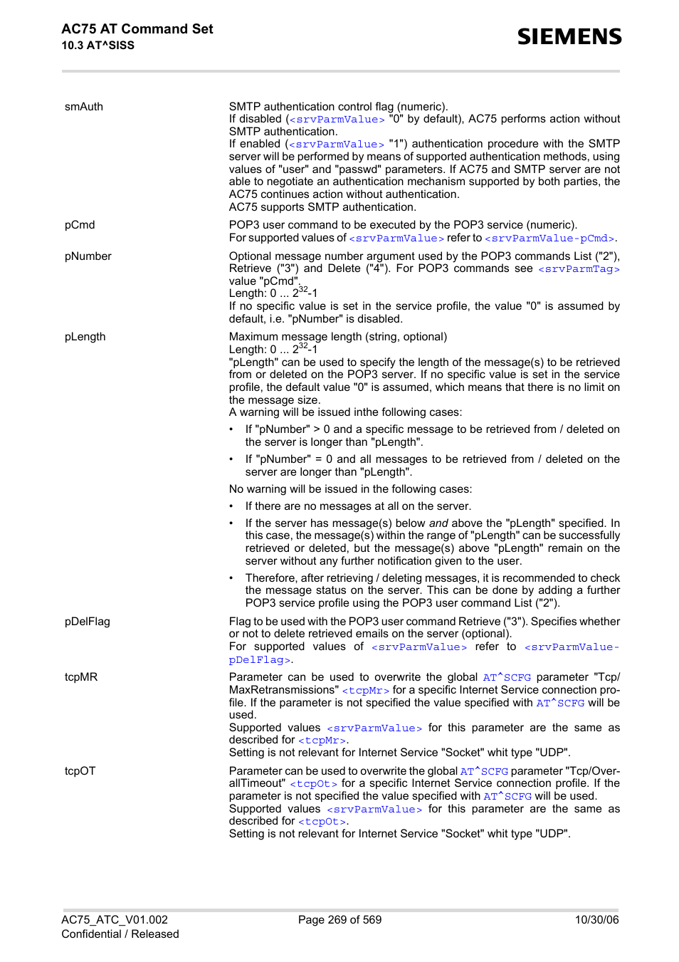 Ac75 at command set | Siemens AC75 User Manual | Page 269 / 569