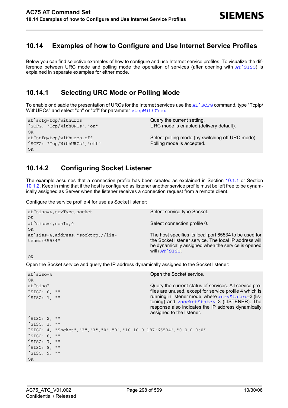 1 selecting urc mode or polling mode, 2 configuring socket listener | Siemens AC75 User Manual | Page 298 / 569