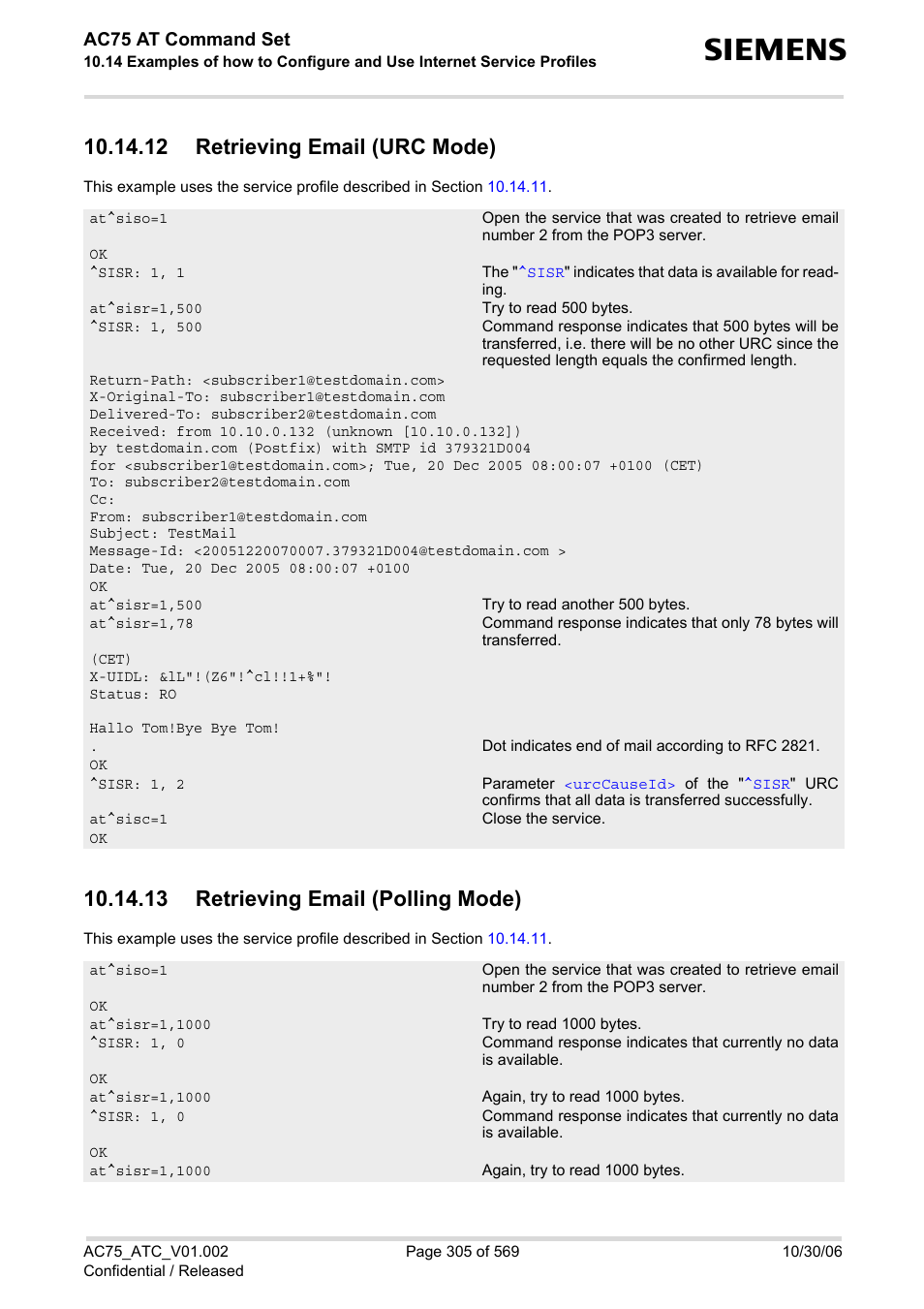 12 retrieving email (urc mode), 13 retrieving email (polling mode) | Siemens AC75 User Manual | Page 305 / 569