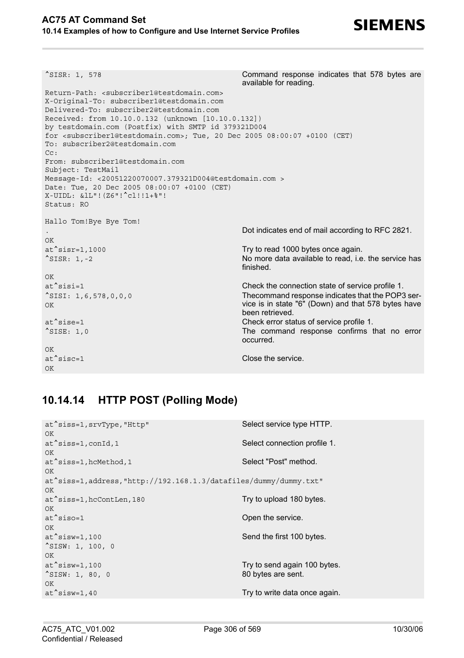 14 http post (polling mode), Ac75 at command set | Siemens AC75 User Manual | Page 306 / 569