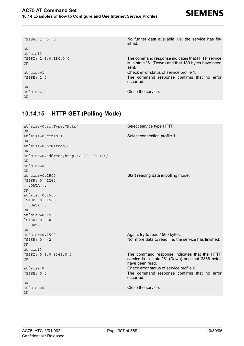 15 http get (polling mode), Ac75 at command set | Siemens AC75 User Manual | Page 307 / 569