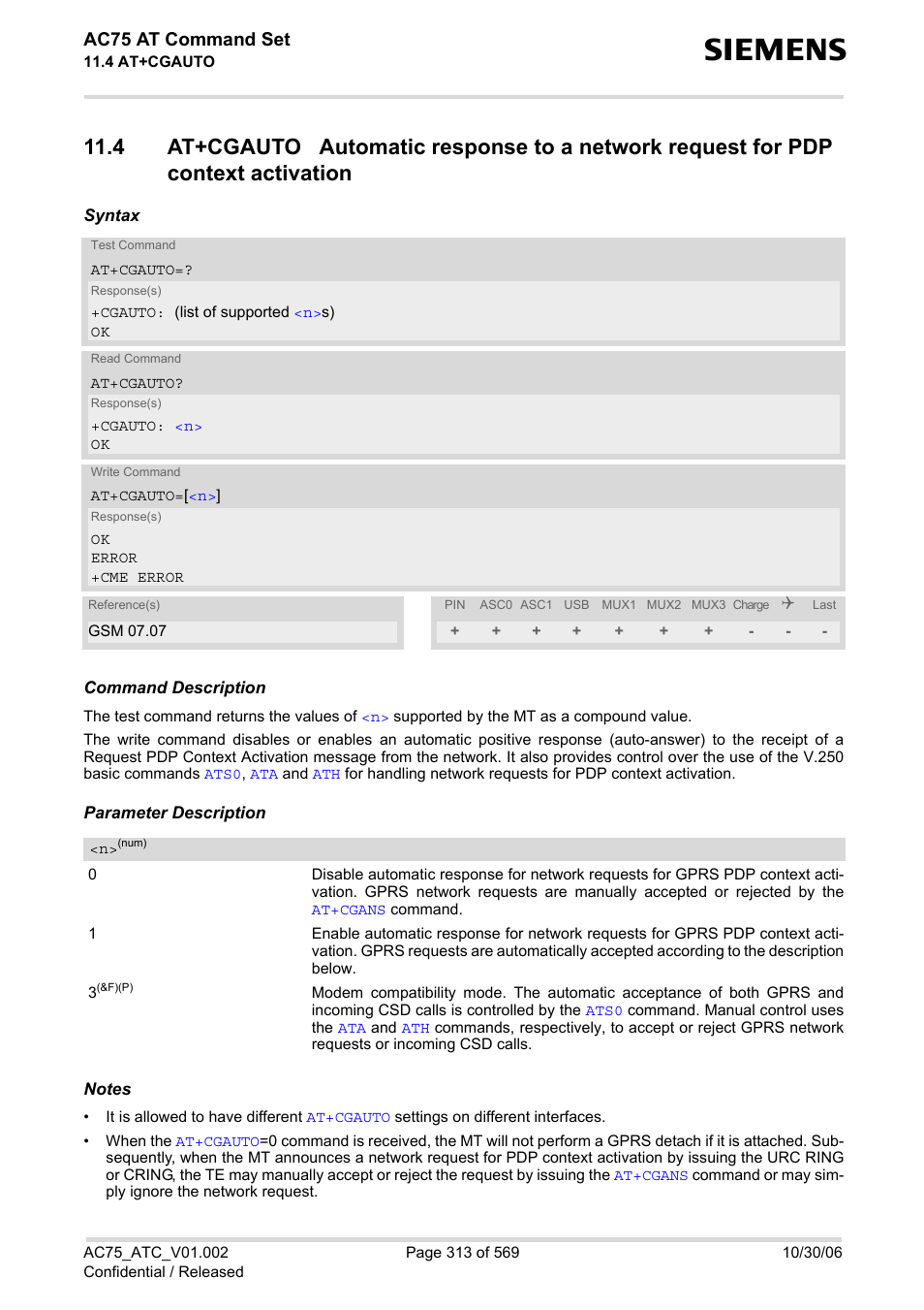 Ac75 at command set | Siemens AC75 User Manual | Page 313 / 569