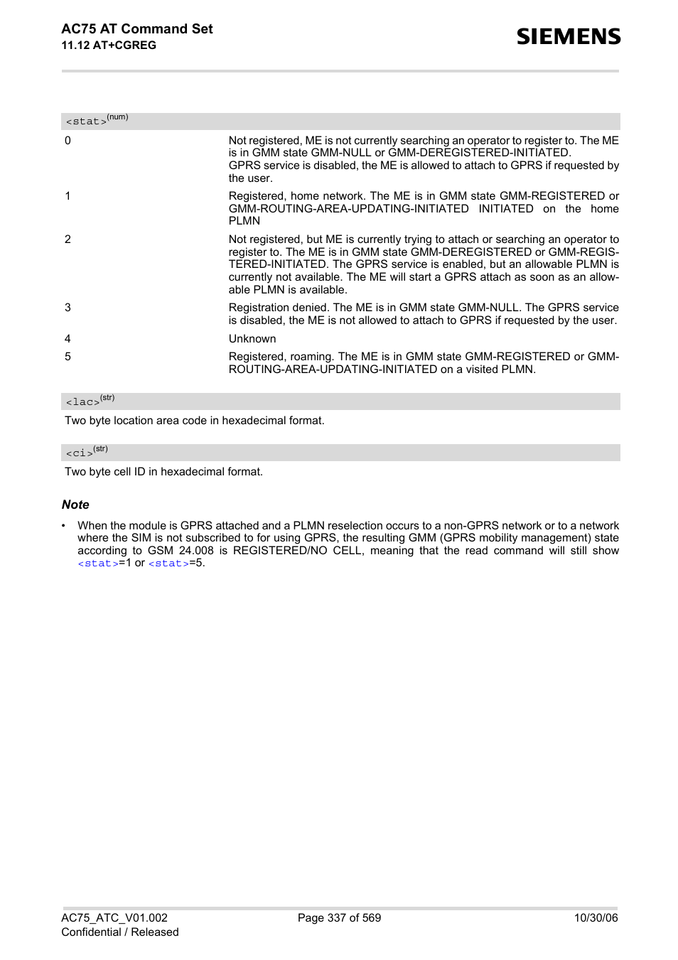 Stat, Ac75 at command set | Siemens AC75 User Manual | Page 337 / 569