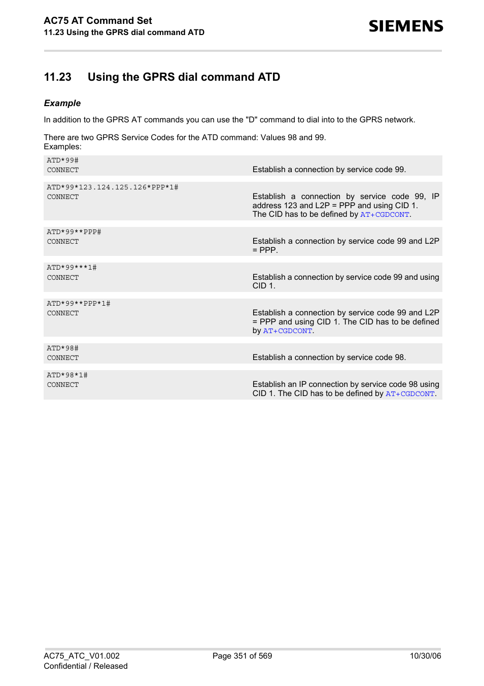 23 using the gprs dial command atd | Siemens AC75 User Manual | Page 351 / 569