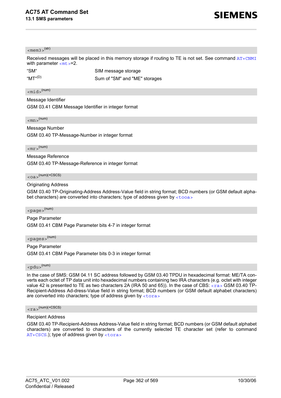 Mem3, Ac75 at command set | Siemens AC75 User Manual | Page 362 / 569