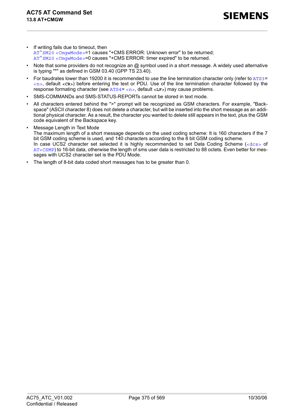 Ac75 at command set | Siemens AC75 User Manual | Page 375 / 569