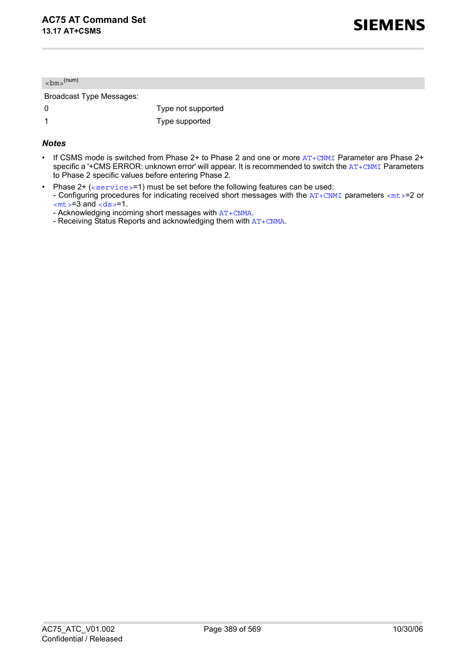 Ac75 at command set | Siemens AC75 User Manual | Page 389 / 569