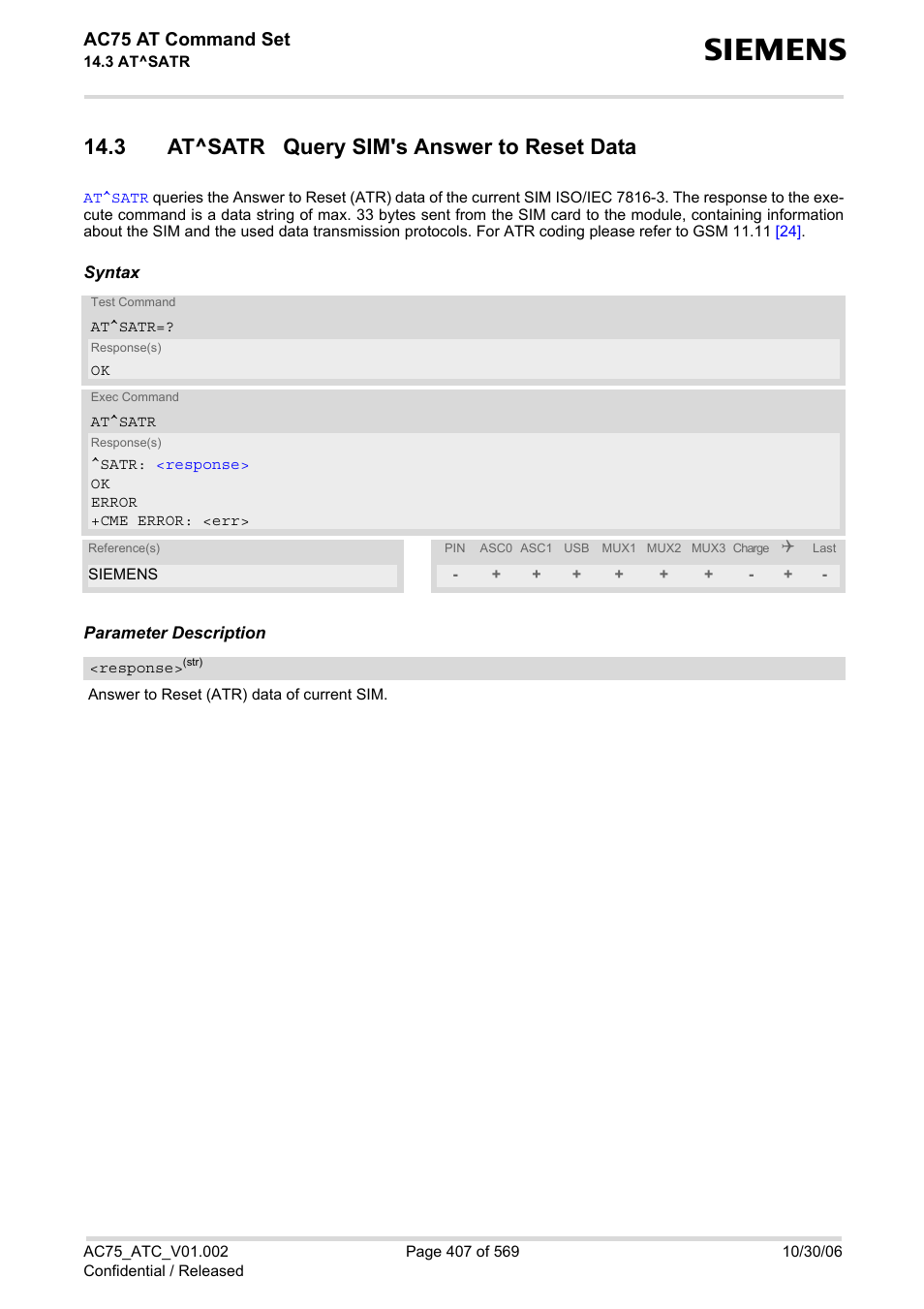 3 at^satr query sim's answer to reset data, Ac75 at command set | Siemens AC75 User Manual | Page 407 / 569