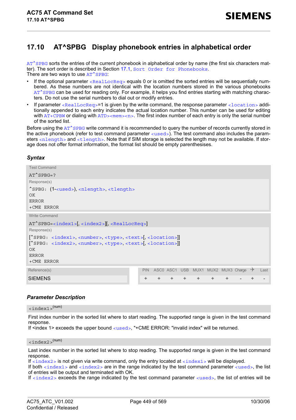 At^spbg, Ac75 at command set | Siemens AC75 User Manual | Page 449 / 569