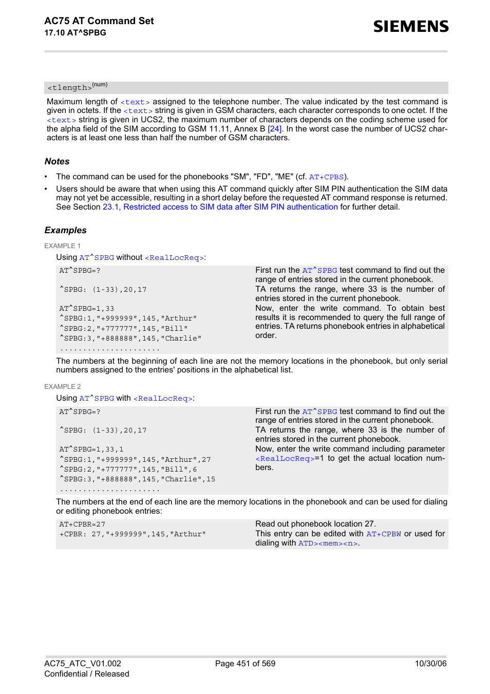 Tlength, Ac75 at command set | Siemens AC75 User Manual | Page 451 / 569