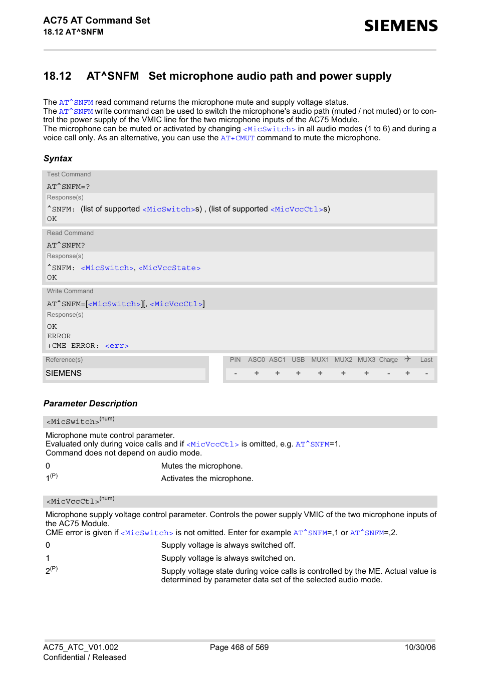 At^snfm, Ac75 at command set | Siemens AC75 User Manual | Page 468 / 569