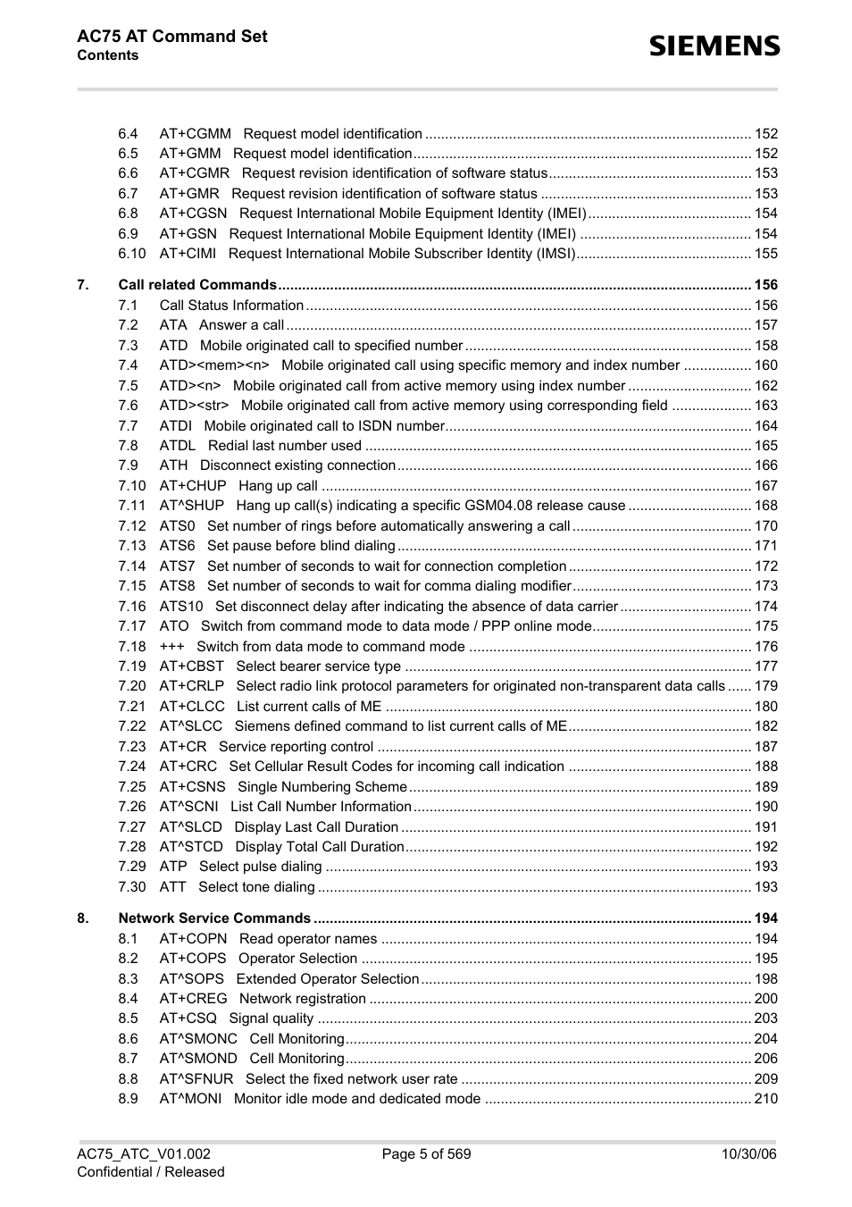 Ac75 at command set | Siemens AC75 User Manual | Page 5 / 569