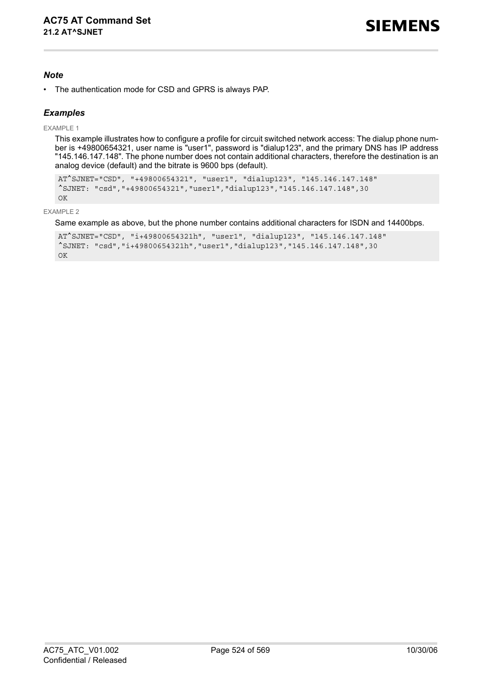 Ac75 at command set | Siemens AC75 User Manual | Page 524 / 569