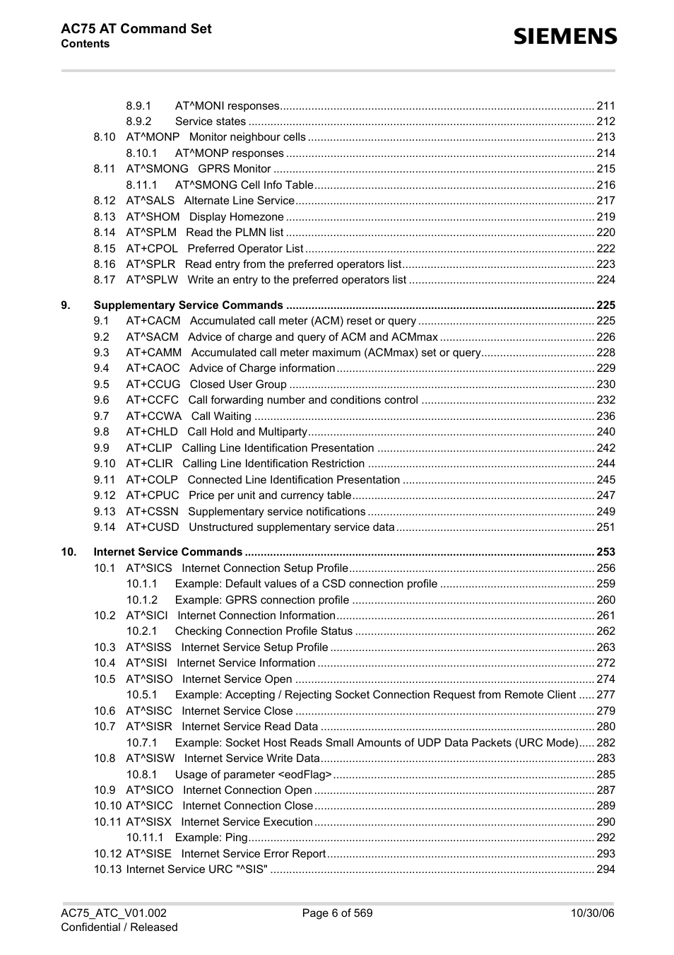 Ac75 at command set | Siemens AC75 User Manual | Page 6 / 569